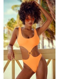 Ocean Adoration Light Orange O-Ring Cutout One-Piece Swimsuit