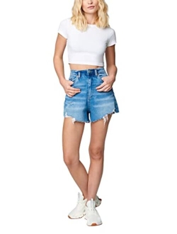 Blank NYC Reeve High-Rise Five-Pocket Shorts with Destructed Hem in Living Life