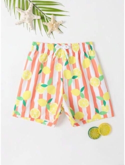 Toddler Boys Lemon Print Drawstring Waist Swim Shorts