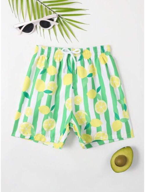 Toddler Boys Lemon Print Drawstring Waist Swim Shorts