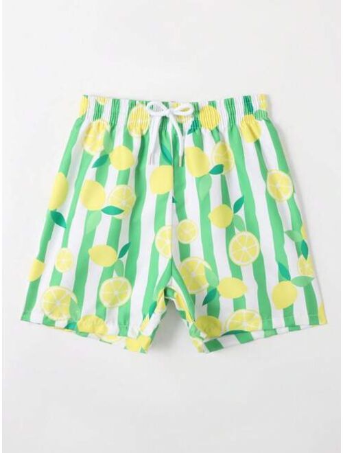 Toddler Boys Lemon Print Drawstring Waist Swim Shorts