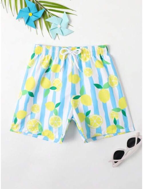 Toddler Boys Lemon Print Drawstring Waist Swim Shorts