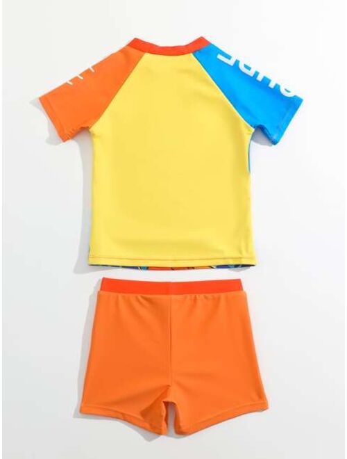 Toddler Boys Cartoon Graphic Beach Swimsuit