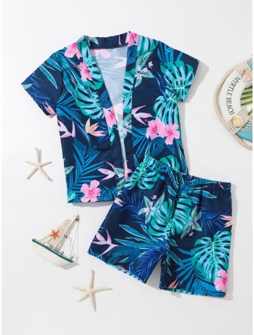 Toddler Boys Tropical Print Beach Swimsuit