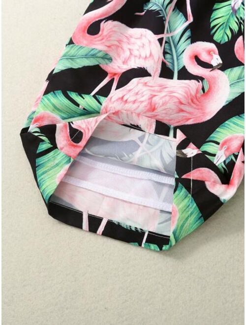 Toddler Boys Tropical Print Drawstring Waist Swim Shorts