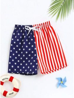 Toddler Boys Americana Print Drawstring Waist Swim Shorts