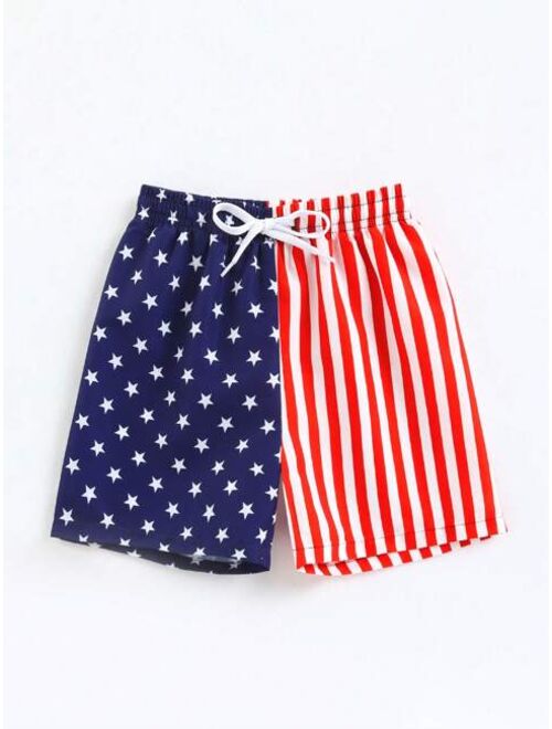 Toddler Boys Americana Print Drawstring Waist Swim Shorts