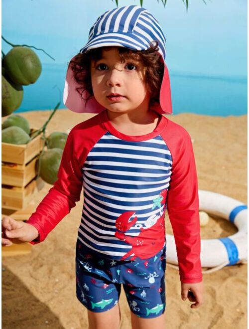 Toddler Boys Cartoon Graphic Beach Swimsuit Cap