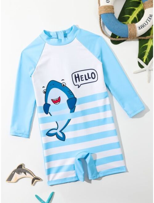 Toddler Boys Cartoon Shark Zip Front One Piece Swimsuit