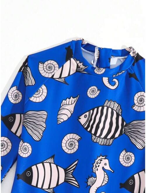 Toddler Boys Fish Print Zipper Back One Piece Swimsuit