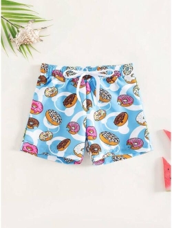 Toddler Boys 1pc Donut Print Drawstring Waist Swim Shorts