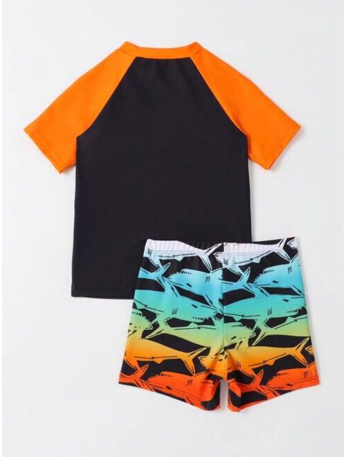 Toddler Boys Shark Slogan Graphic Beach Swimsuit