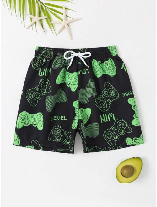 Toddler Boys Gamepad Print Drawstring Waist Swim Shorts