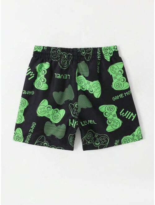 Toddler Boys Gamepad Print Drawstring Waist Swim Shorts