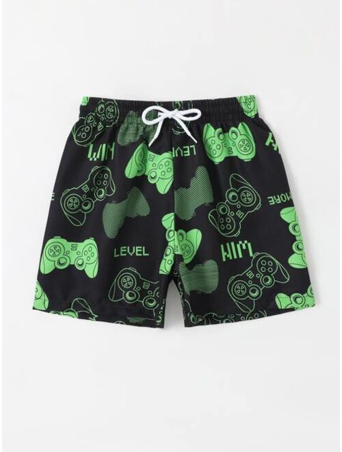 Toddler Boys Gamepad Print Drawstring Waist Swim Shorts