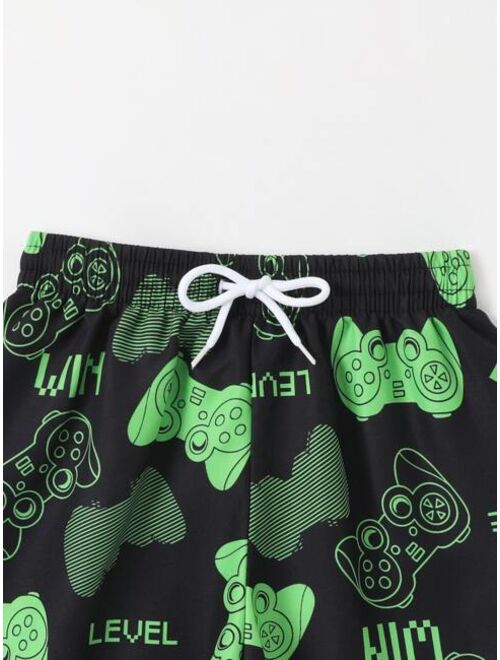 Toddler Boys Gamepad Print Drawstring Waist Swim Shorts