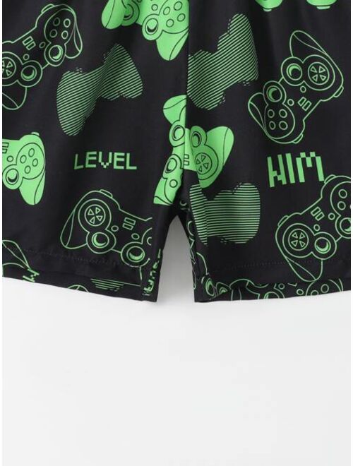 Toddler Boys Gamepad Print Drawstring Waist Swim Shorts