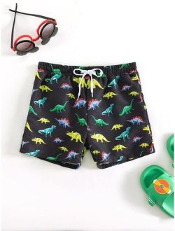 Toddler Boys Dinosaur Print Drawstring Waist Swim Shorts