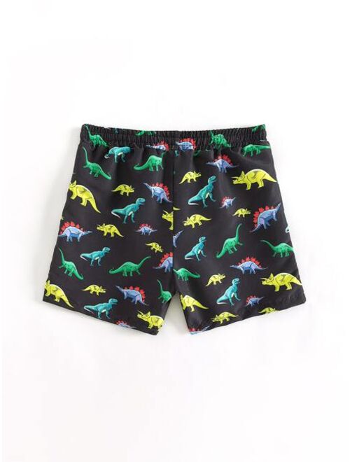 Toddler Boys Dinosaur Print Drawstring Waist Swim Shorts