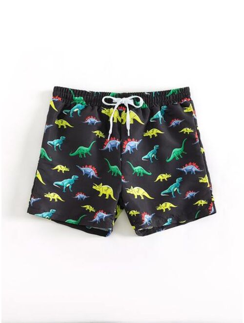 Toddler Boys Dinosaur Print Drawstring Waist Swim Shorts