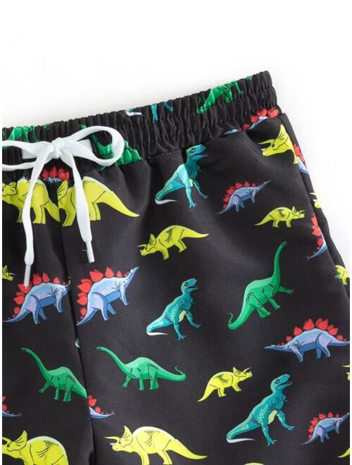 Toddler Boys Dinosaur Print Drawstring Waist Swim Shorts