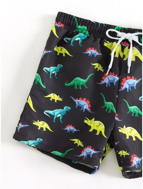 Toddler Boys Dinosaur Print Drawstring Waist Swim Shorts