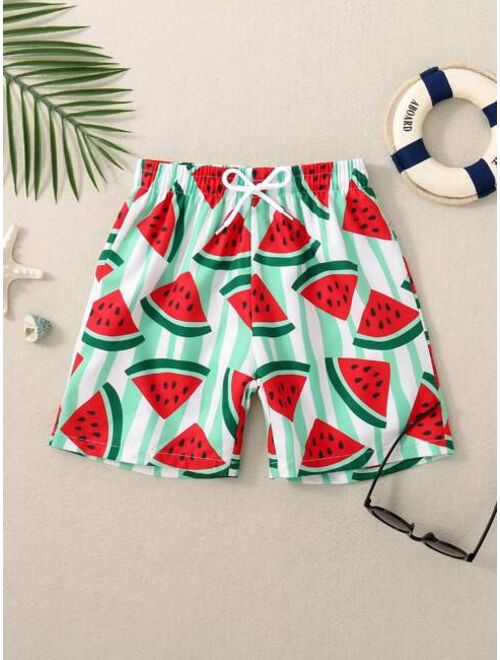 Toddler Boys Watermelon Print Drawstring Waist Swim Shorts