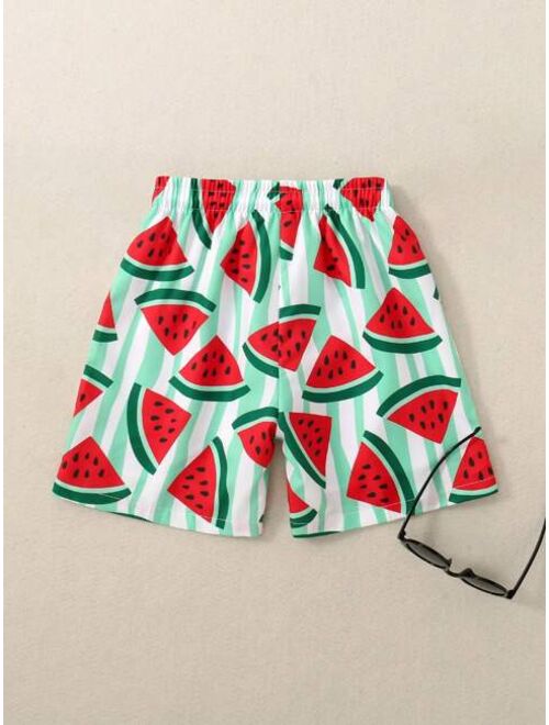 Toddler Boys Watermelon Print Drawstring Waist Swim Shorts