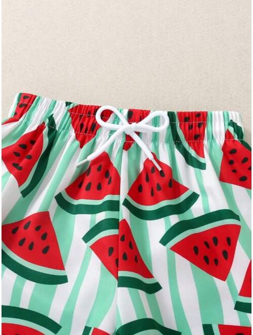 Toddler Boys Watermelon Print Drawstring Waist Swim Shorts