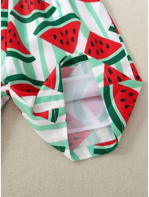 Toddler Boys Watermelon Print Drawstring Waist Swim Shorts