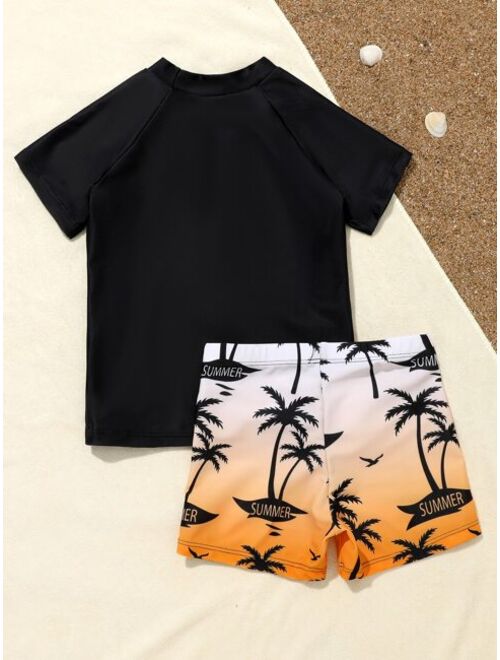 Toddler Boys Coconut Tree Print Beach Swimsuit