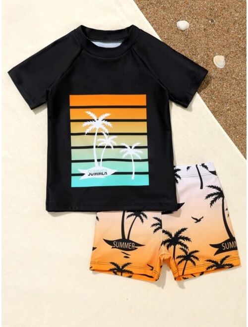 Toddler Boys Coconut Tree Print Beach Swimsuit