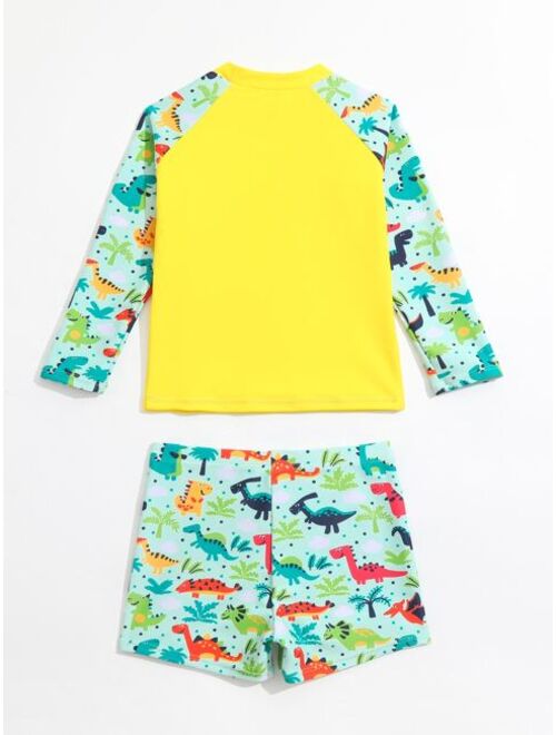 Toddler Boys Dinosaur Print Beach Swimsuit