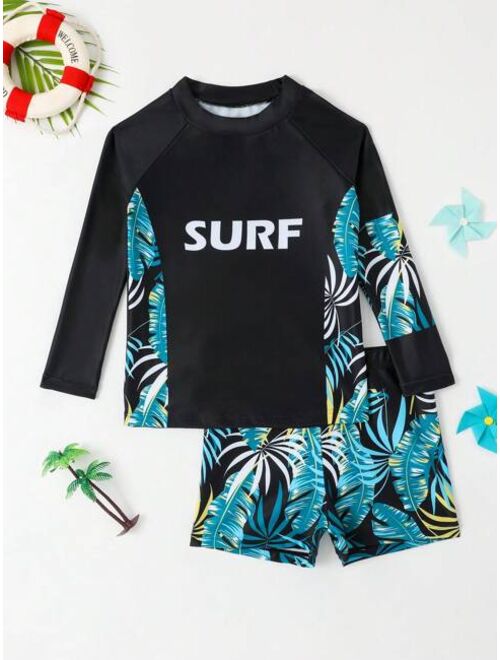 Toddler Boys Tropical Print Beach Swimsuit