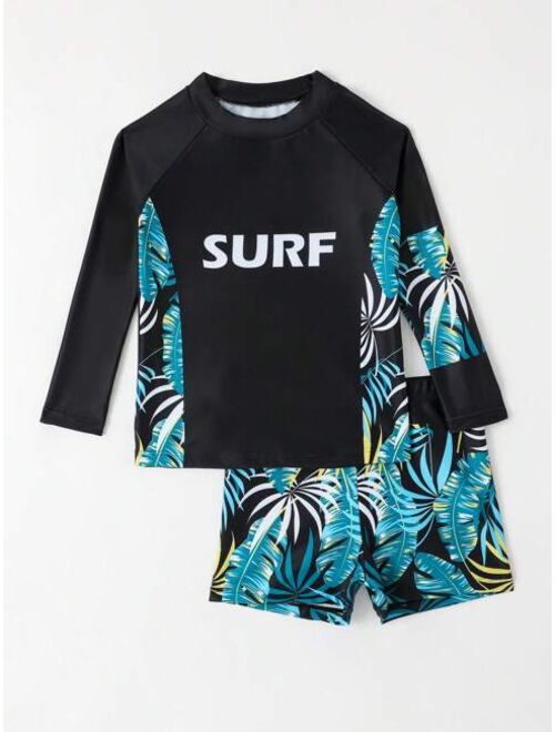 Toddler Boys Tropical Print Beach Swimsuit