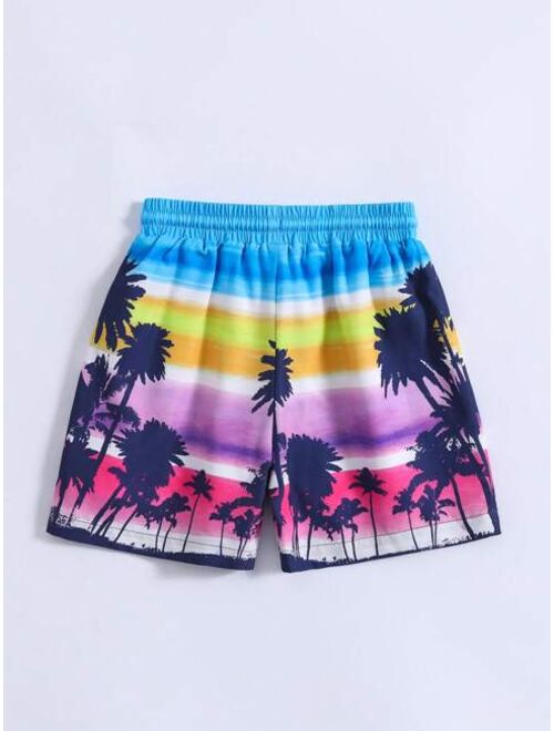 Toddler Boys Coconut Tree Print Drawstring Waist Swim Shorts