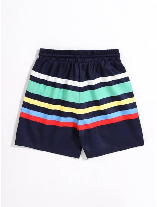 Toddler Boys Striped Drawstring Waist Swim Shorts