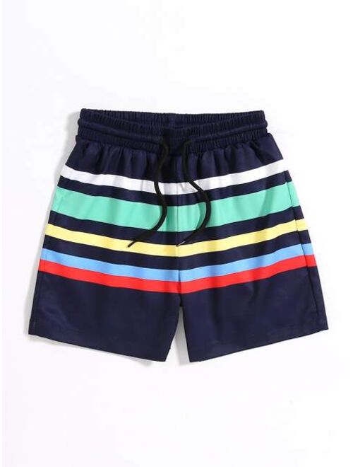 Toddler Boys Striped Drawstring Waist Swim Shorts