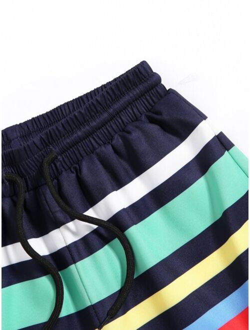 Toddler Boys Striped Drawstring Waist Swim Shorts