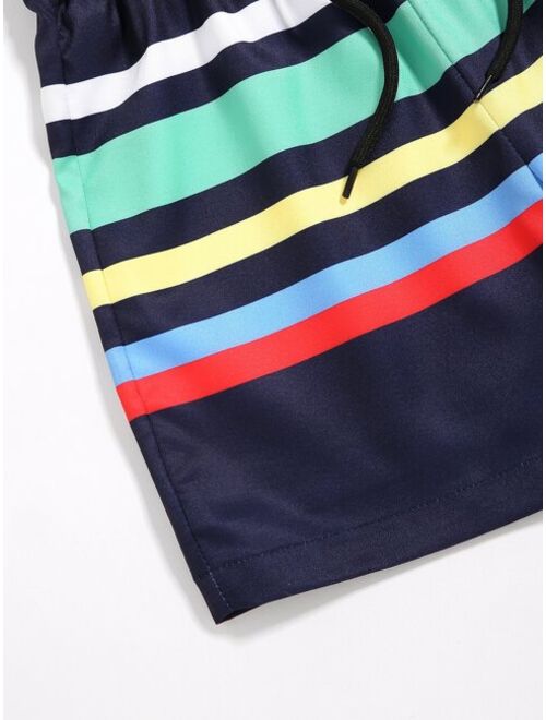 Toddler Boys Striped Drawstring Waist Swim Shorts