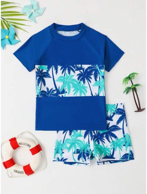 Toddler Boys Palm Tree Print Beach Swimsuit