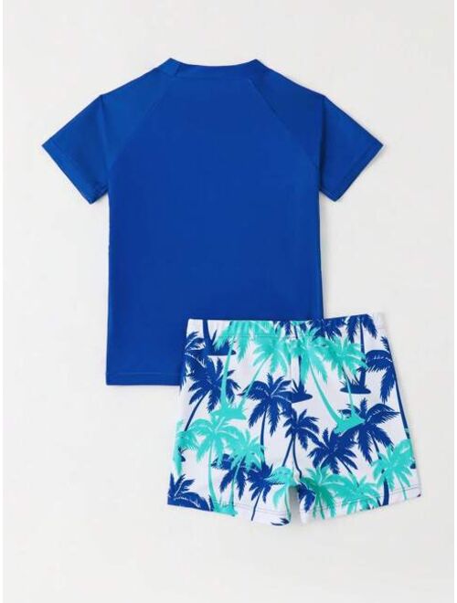 Toddler Boys Palm Tree Print Beach Swimsuit