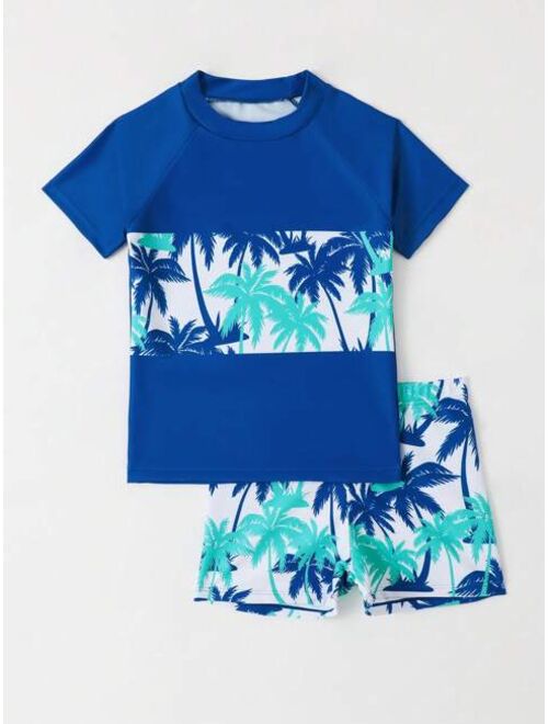 Toddler Boys Palm Tree Print Beach Swimsuit