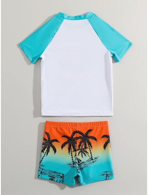 Toddler Boys Tropical Print Beach Swimsuit