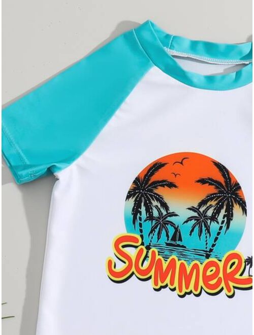 Toddler Boys Tropical Print Beach Swimsuit