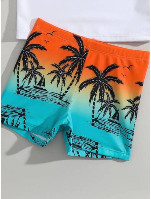 Toddler Boys Tropical Print Beach Swimsuit