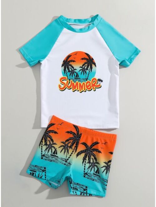 Toddler Boys Tropical Print Beach Swimsuit