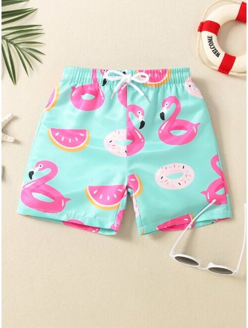 Toddler Boys Cartoon Graphic Drawstring Waist Swim Shorts