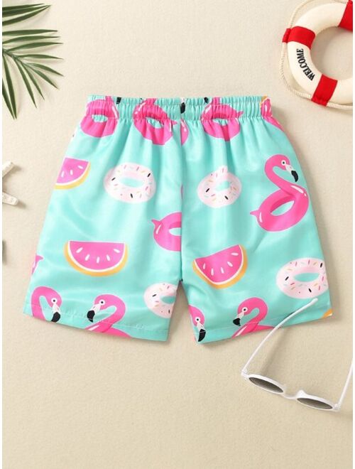 Toddler Boys Cartoon Graphic Drawstring Waist Swim Shorts