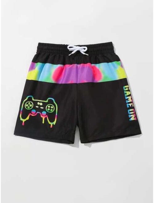 Toddler Boys Gamepad Letter Graphic Drawstring Waist Swim Shorts